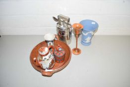 Mixed Lot: Assorted items to include turned wooden candlestick, Satsuma teapot, various vases etc