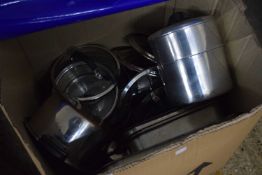 One box of assorted steel kitchen wares