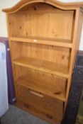 Modern pine bookcase cabinet with double drawer base