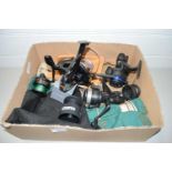 Box of various assorted fishing reels