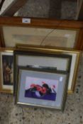 Mixed Lot: Various assorted coloured prints and a mirror