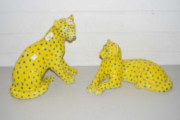 Pair of Italian yellow glazed pottery models of leopards