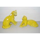 Pair of Italian yellow glazed pottery models of leopards