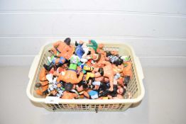 Box of various plastic toy wrestling figures