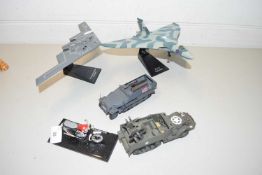 Mixed Lot: Model aircraft, military vehicles and a Triumph motorbike