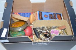 Box of various assorted mixed items, costume jewellery, vintage maps etc