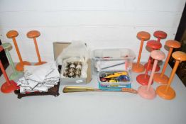 Mixed Lot: Various wooden fans, napkin rings, sewing supplies etc