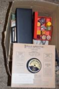 Box of 78 rpm records and cassettes