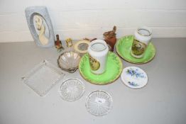 Mixed lot to include a pair of Chokin vases, various ornaments, silver plated butter dish etc