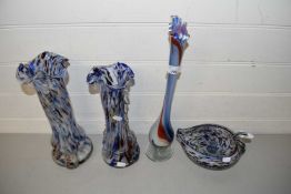 Mixed lot comprising Murano glass vases and a similar swan shaped dish