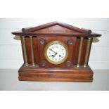 Late 19th/early 20th Century mantel clock in mahogany architectural case with pillared detail