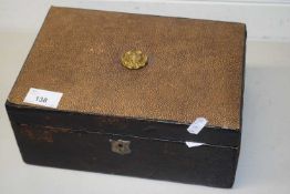 Leather mounted box containing a collection of various world coinage and quantity of bank notes,