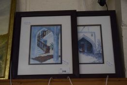 Pair of studies, Arabian doorway and interior scene, framed and glazed