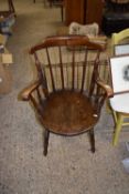Early 20th Century circular seated stick back carver chair on turned legs