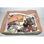 Box of various mixed item, woodworking plane, heart shaped trinket box and various other assorted