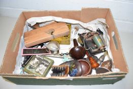 Box of various mixed item, woodworking plane, heart shaped trinket box and various other assorted