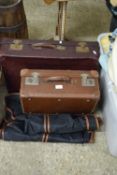 Mixed Lot: Two vintage suitcases and a suit bag