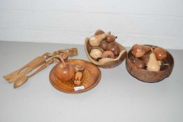 Collection of various turned wooden fruit and other items