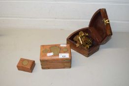 Reproduction sextant, case of playing cards and one other small box