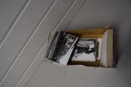 Box of various assorted black and white photographs, principally locomotives, marked to the back