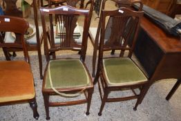 Pair of Edwardian bedroom chairs with green upholstered seats
