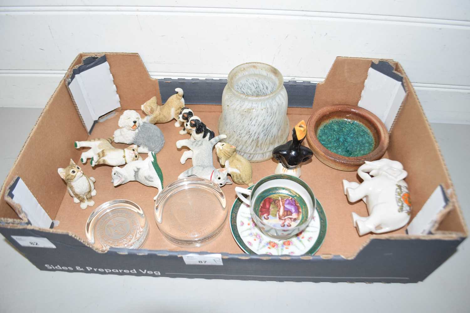 Box of various assorted animal ornaments, assorted ceramics etc