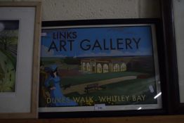 Coloured print, Links Art Gallery, Dukes Walk, Whitley Bay, framed and glazed
