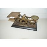Vintage brass postal scales and weights