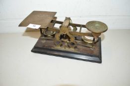 Vintage brass postal scales and weights