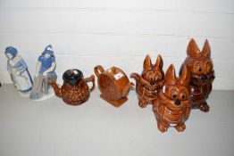 Collection of various novelty teapot, bunny shaped storage jars, continental Fisherfolk figures
