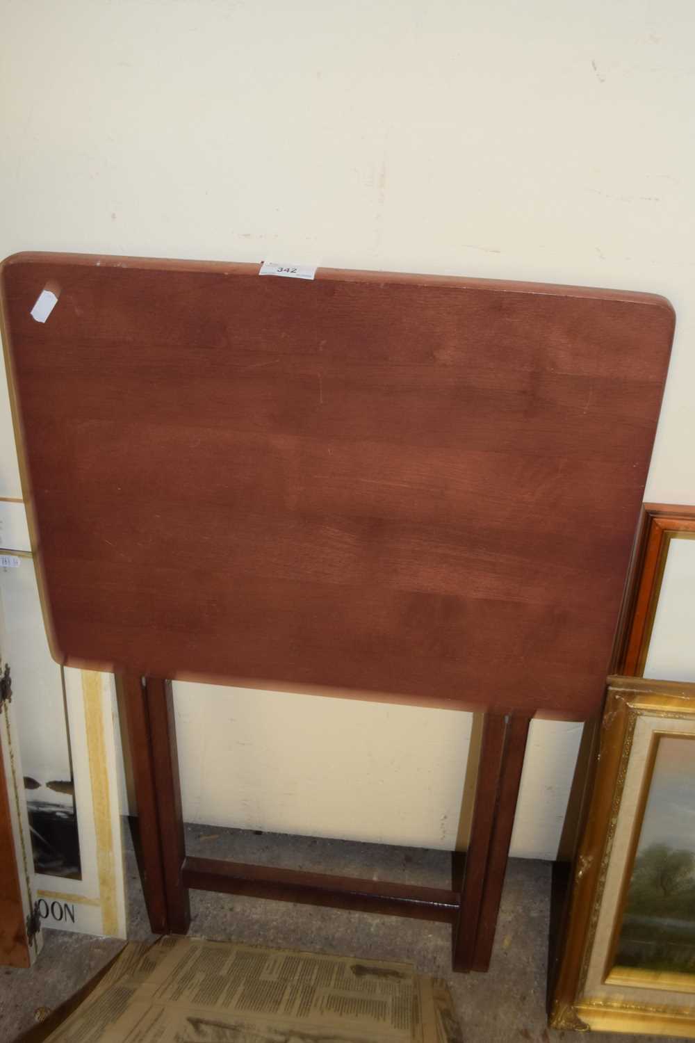 Mixed Lot: Folding dressing table mirror, coat rack, folding table, metal calendar board, wall clock - Image 3 of 4