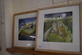 Kate Green, two limited edition prints, swooping swallows and barn owls, framed and glazed (2)