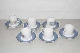 Six Suzie Cooper coffee cans and saucers