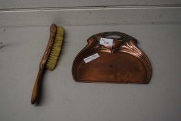 Arts and Crafts style copper crumb tray and brush