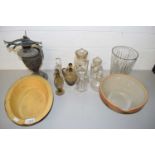 Mixed Lot: Glass jars, oil lamp base, small sauce jugs etc