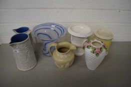 Mixed Lot: Various pottery jugs, Art Glass vase etc