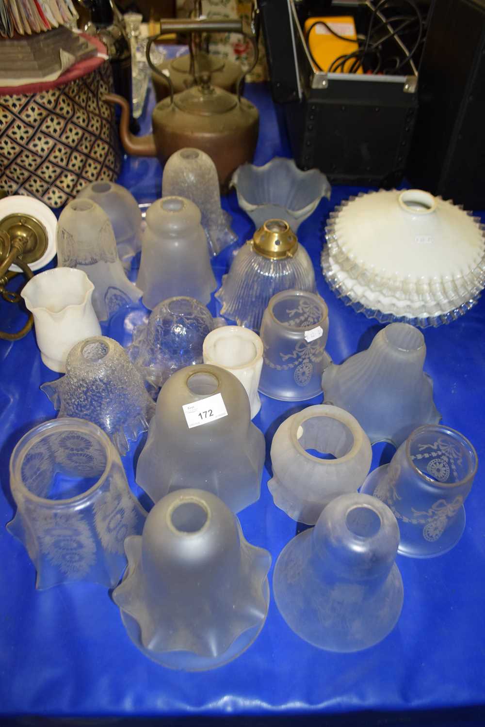 Mixed Lot: Various vintage frosted and clear glass light shades, assorted designs