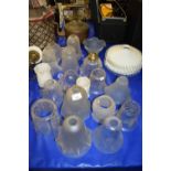 Mixed Lot: Various vintage frosted and clear glass light shades, assorted designs