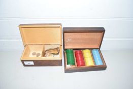 Two wooden boxes, gaming counters