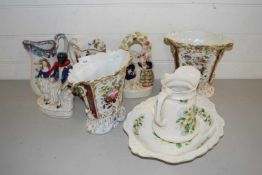 Mixed Lot: Staffordshire figures, Victorian floral vases, jugs etc