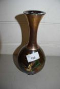 Oriental silver plated baluster vase with engraved and enamel detail of ducks
