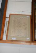 Framed list of songs from the Camp Fire Smoker, Madder River, together with a still life study of