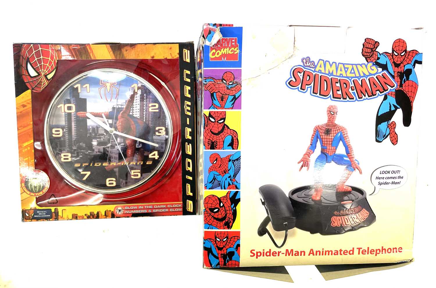A mixed lot of Spider-Man homewares, to include: - Spider-Man animated telephone in original box -