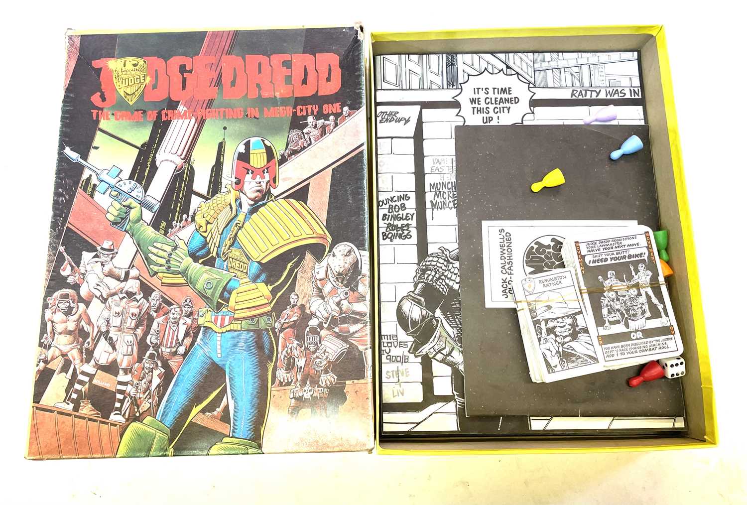 A vintage 1980s Judge Dredd: The Game of Crime-Fighting in Mega City One board game in original,