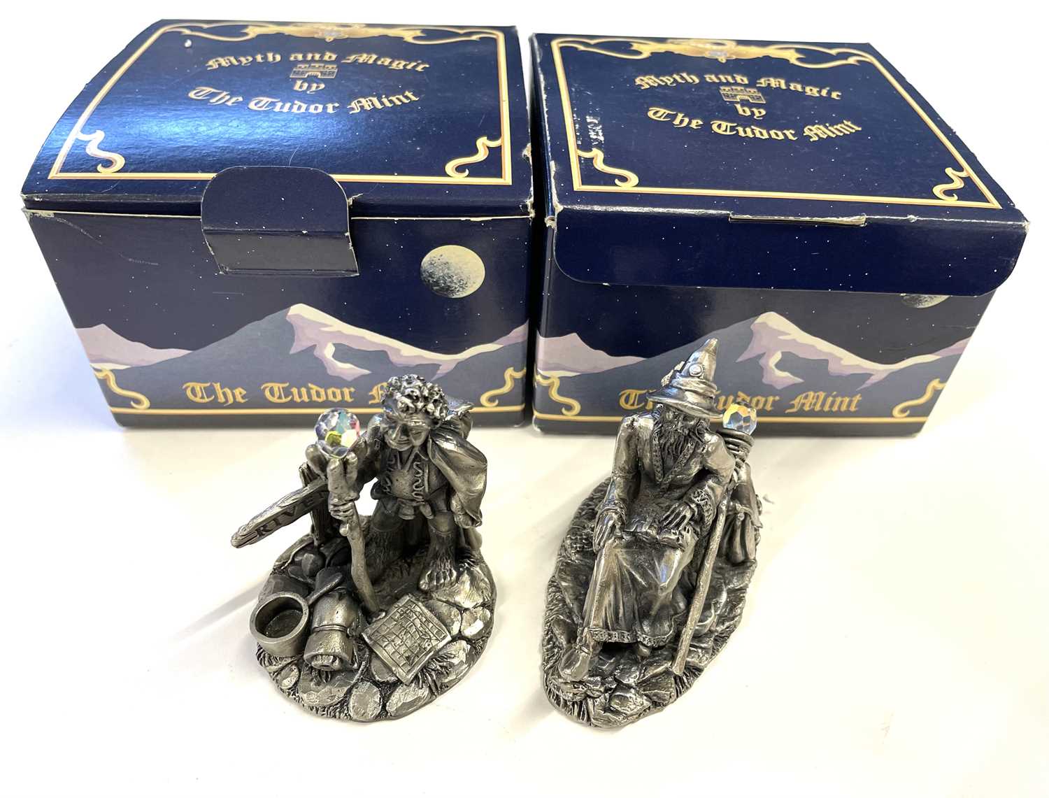 A pair of Tudor Mint 'Myth and Magic' Lord of the Rings pewter figurines to include: - Bilbo Baggins - Image 2 of 3