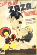 A large framed film poster for Zaza featuring Claudette Colbert as Zaza and Herbert Marshall as