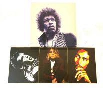 Mixed lot of music interest, to include: - Small printed canvas of Jimi Hendrix - 3 x small wood