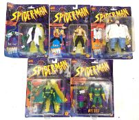 A mixed lot of highly collectible vintage 1990s boxed and carded Spider-man collectible figures by