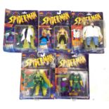 A mixed lot of highly collectible vintage 1990s boxed and carded Spider-man collectible figures by