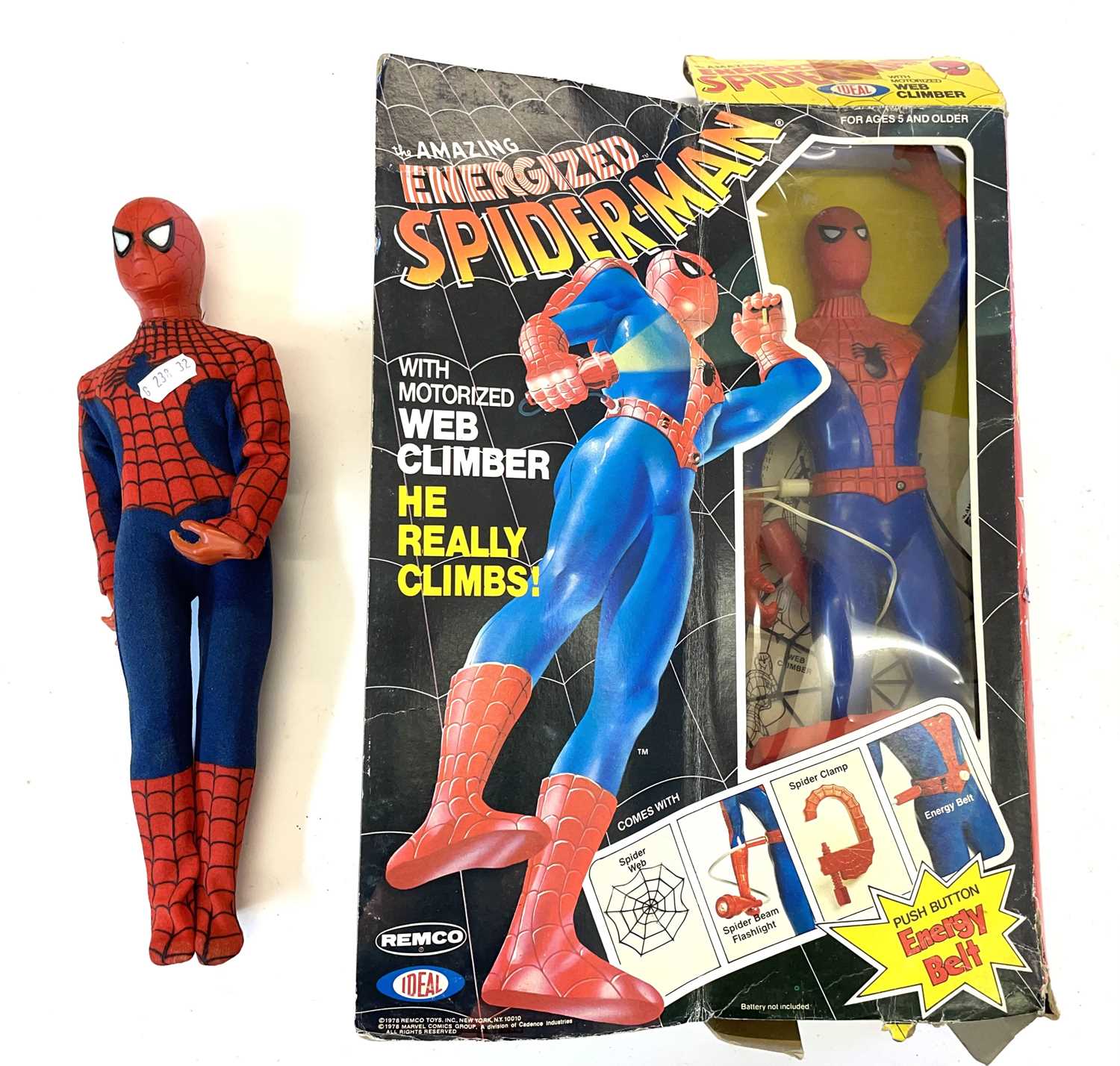 A rare vintage 1978 'Energized Spider-Man' motorized web climbing figure in original box by